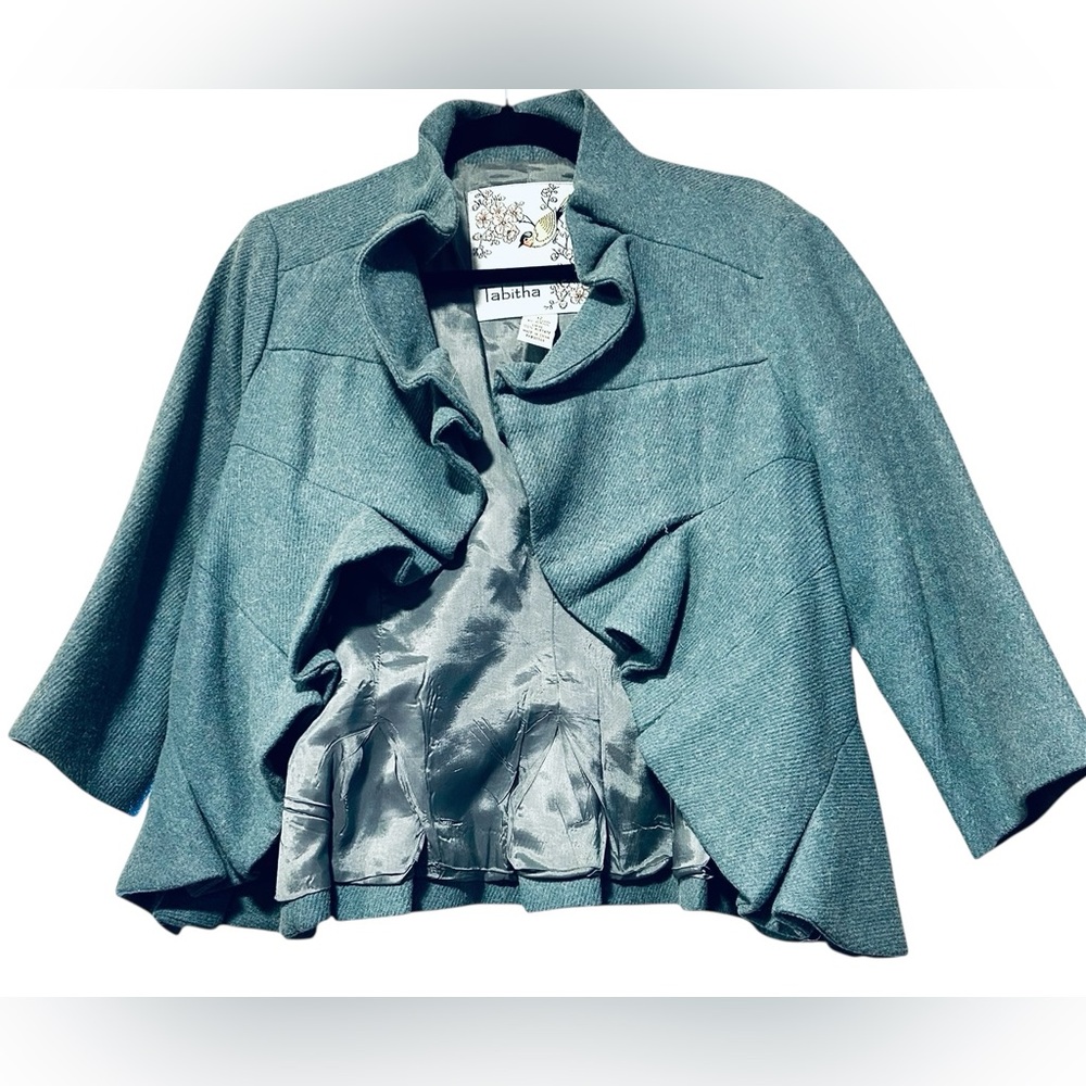 Tabitha for Anthropologie Terrace House Ruffle Wool Blend Jacket Blue Size 12